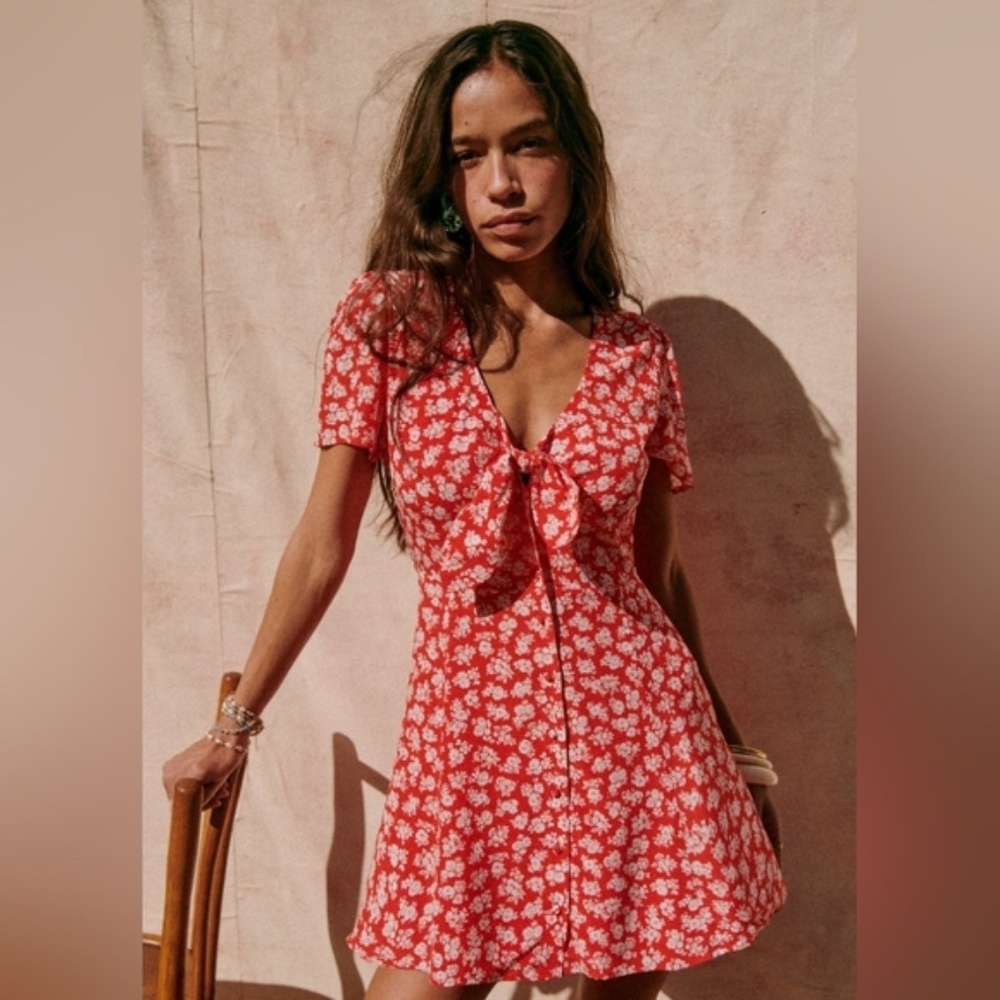 Sezane Norabel Silk Summer Dress Cara Rouge - Size 34 / XS